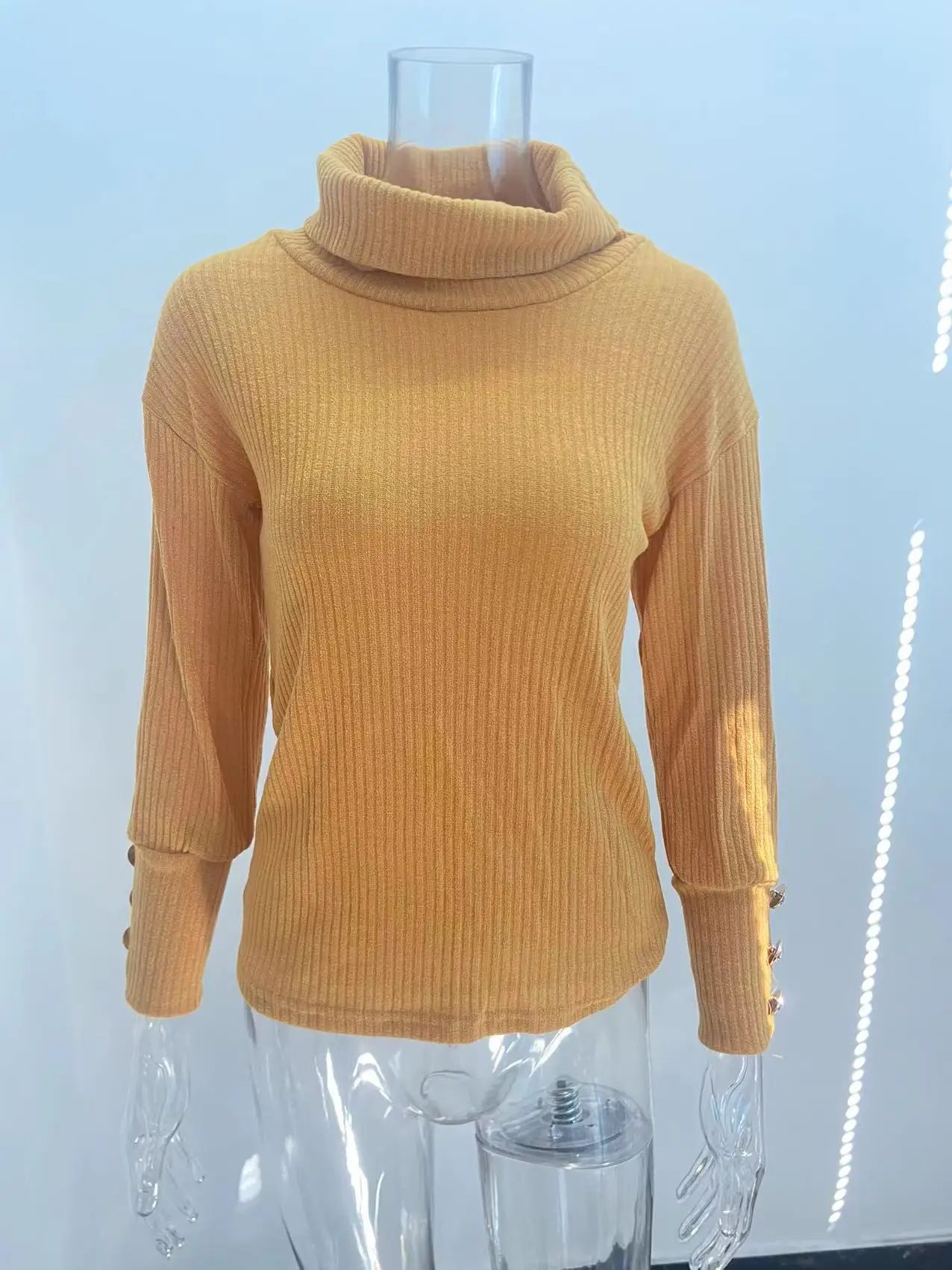 Women's Black High Collar Knit Sweater Jacket with Button Details — feature 8