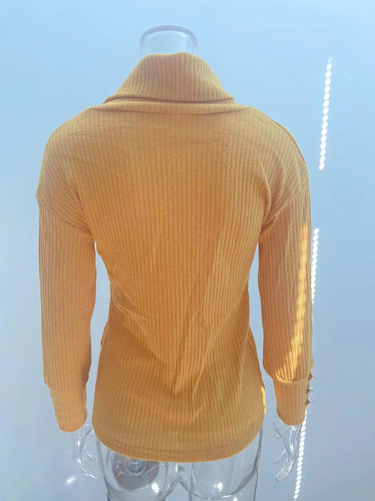 Women's Black High Collar Knit Sweater Jacket with Button Details — feature 9