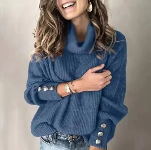 Women's Black High Collar Knit Sweater Jacket with Button Details - Image 11