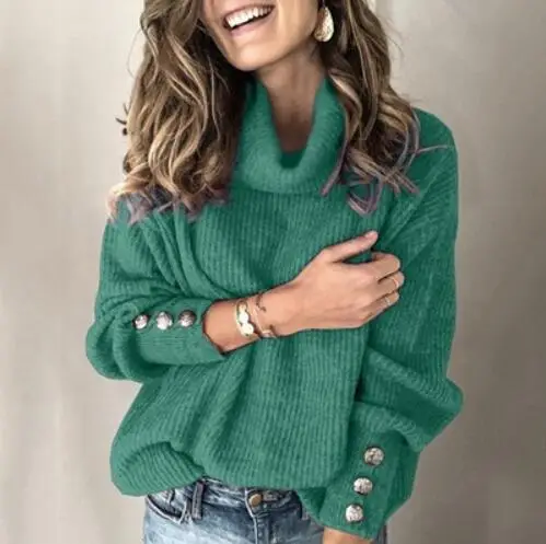 Women's Black High Collar Knit Sweater Jacket with Button Details - Image 2