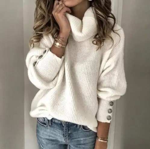 Women's Black High Collar Knit Sweater Jacket with Button Details - Image 8