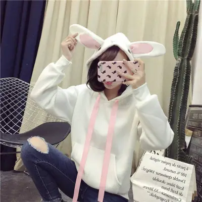 2024 Japanese Style Hooded Sweatshirt with Rabbit Ears Embroidery Pink & Black — feature 18