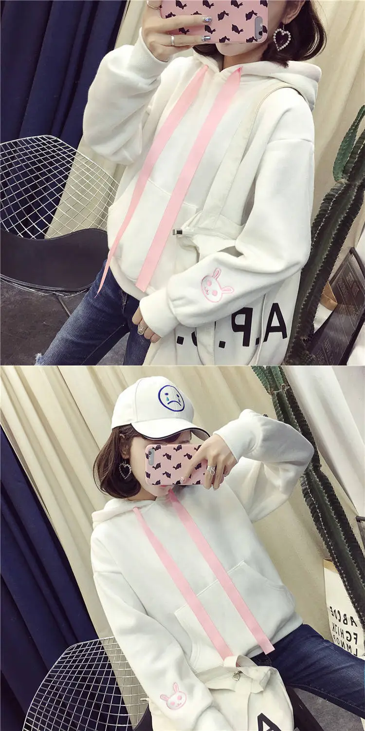 2024 Japanese Style Hooded Sweatshirt with Rabbit Ears Embroidery Pink & Black — feature 5