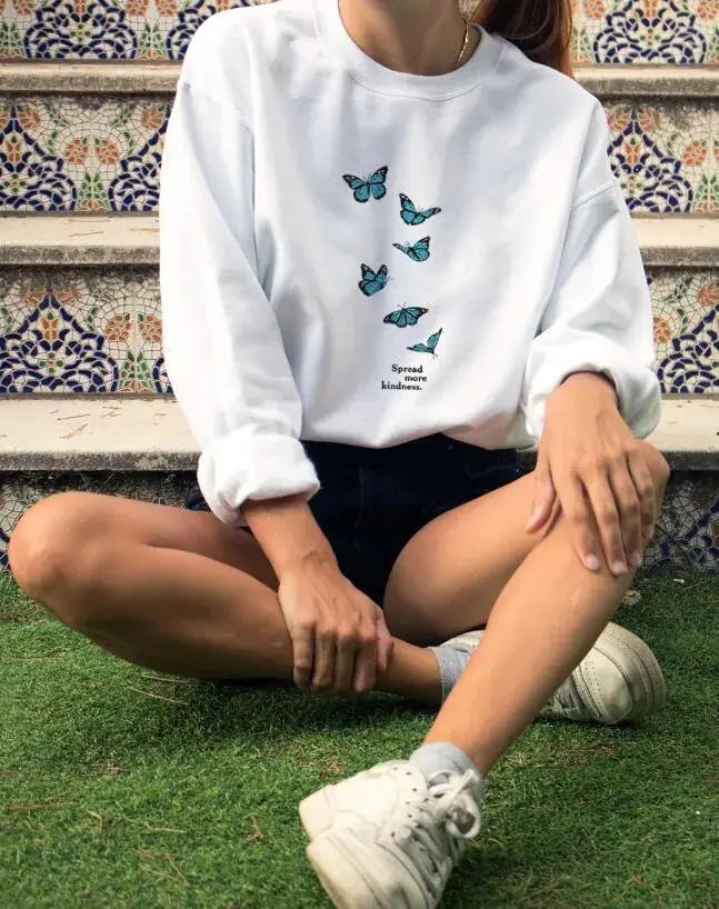 White Butterfly Printed Crewneck Vests for Women