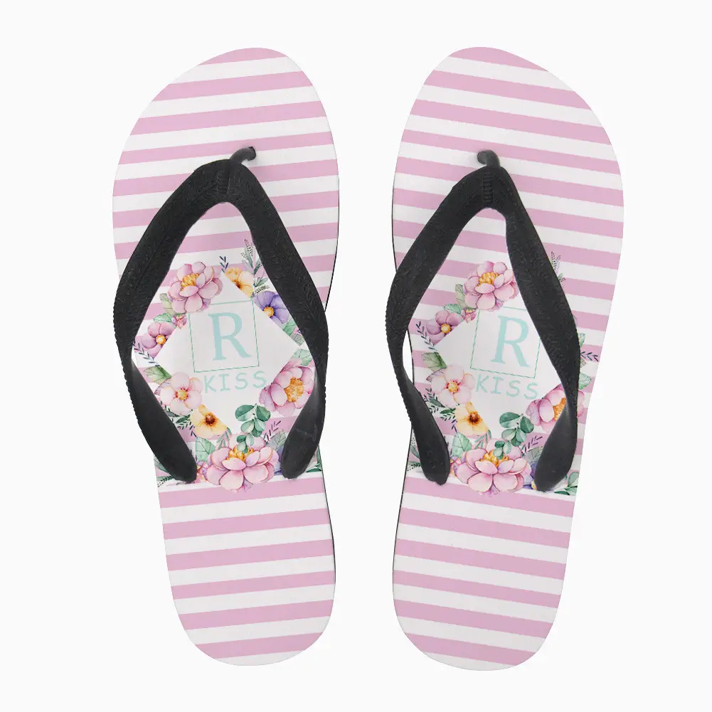 New Summer Floral Printed Flip Flops Geometric Design