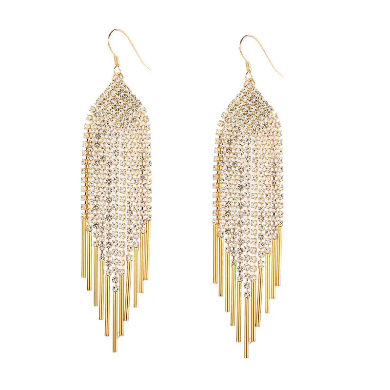 Full Diamond Geometric Long Tassel Earrings for Women