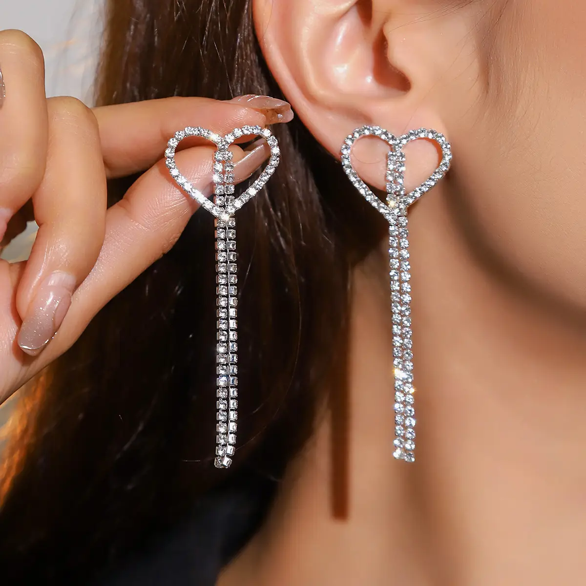 Full Diamond Geometric Long Tassel Earrings for Women