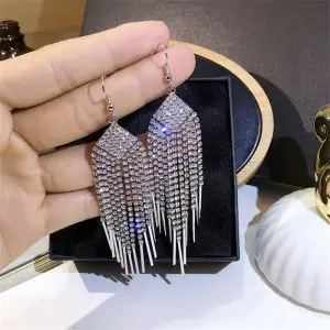 Full Diamond Geometric Long Tassel Earrings for Women