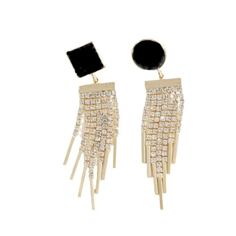 Full Diamond Geometric Long Tassel Earrings for Women