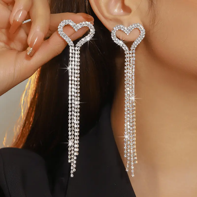 Full Diamond Geometric Long Tassel Earrings for Women