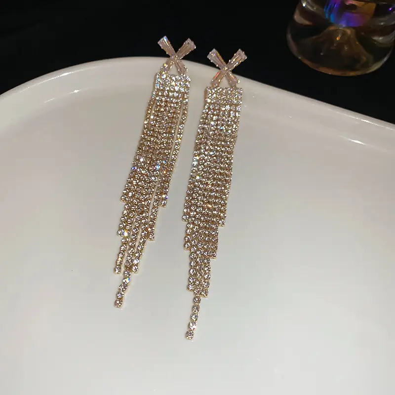 Full Diamond Geometric Long Tassel Earrings for Women