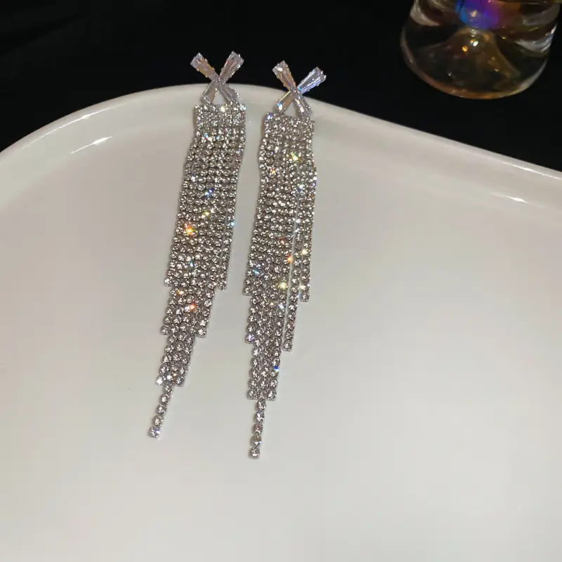 Full Diamond Geometric Long Tassel Earrings for Women