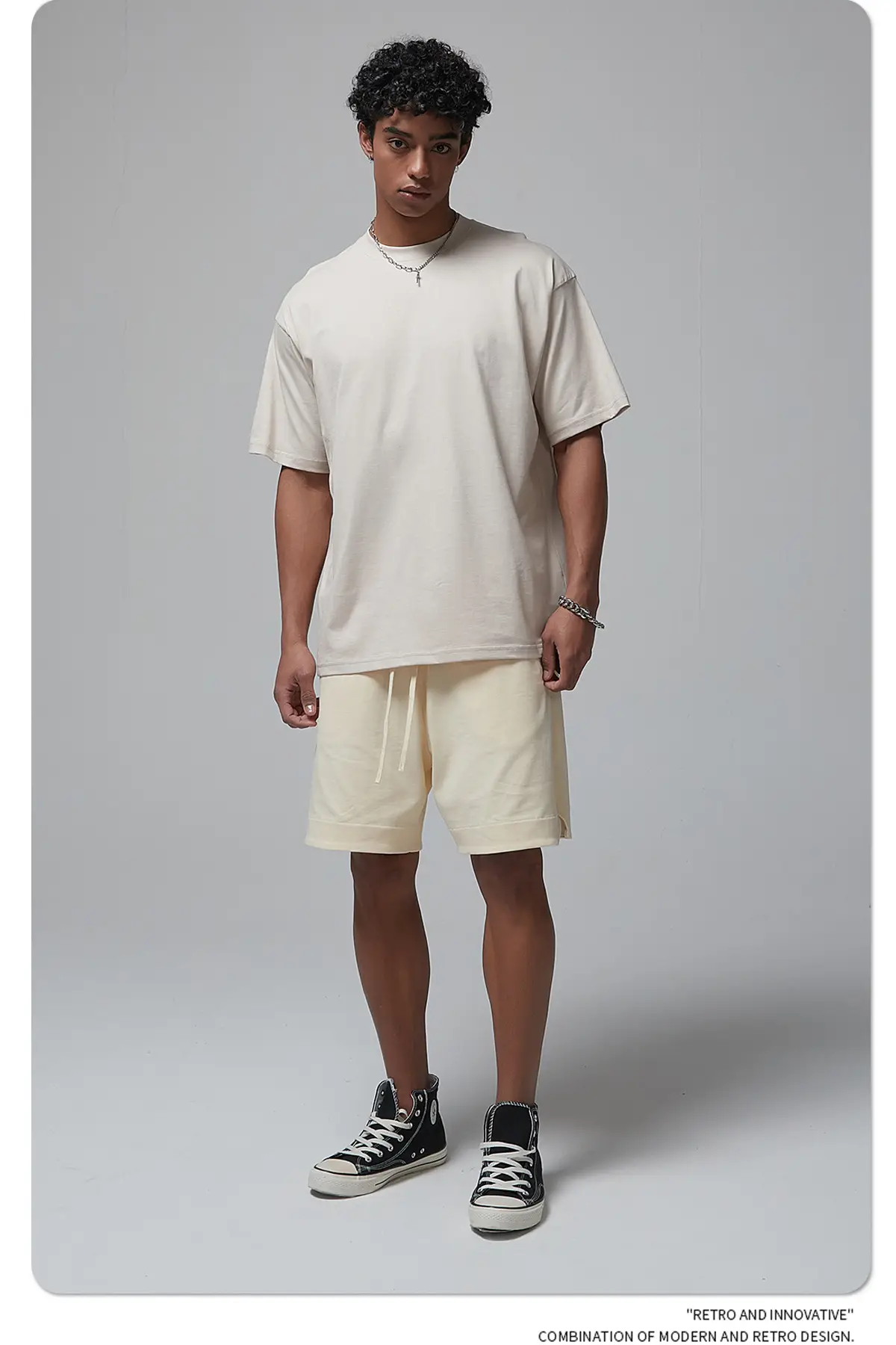190g Cotton Loose Oversize Men T-Shirt Green — feature 14