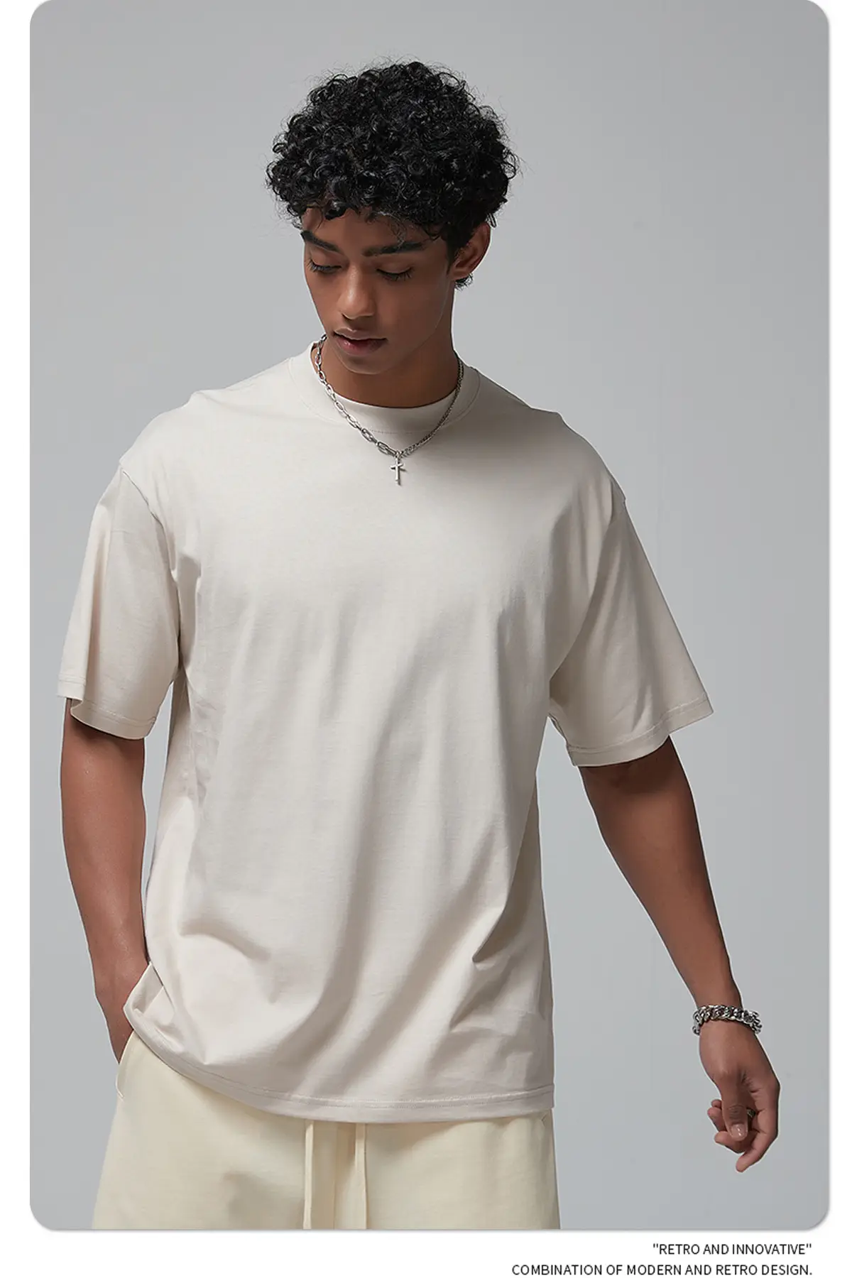 190g Cotton Loose Oversize Men T-Shirt Green — feature 15