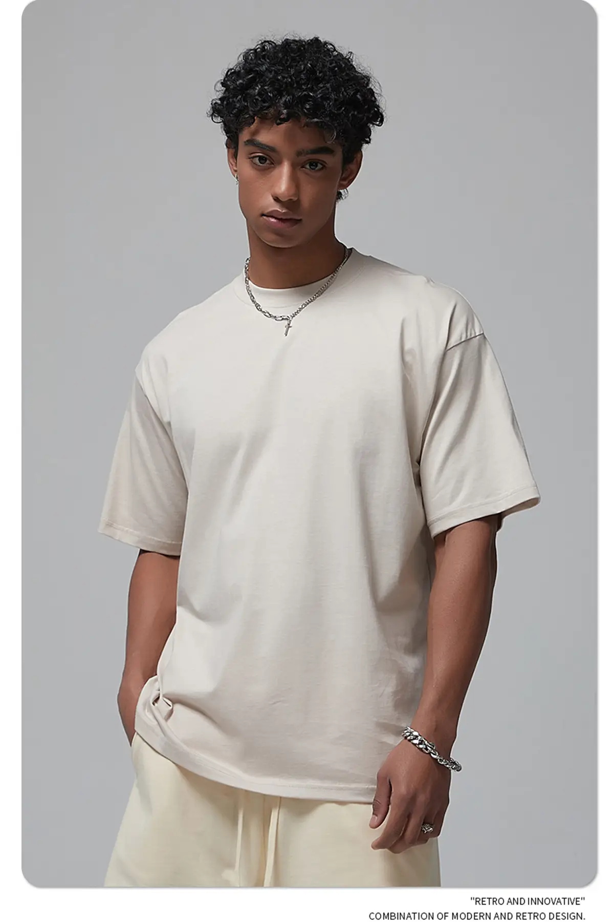 190g Cotton Loose Oversize Men T-Shirt Green — feature 16