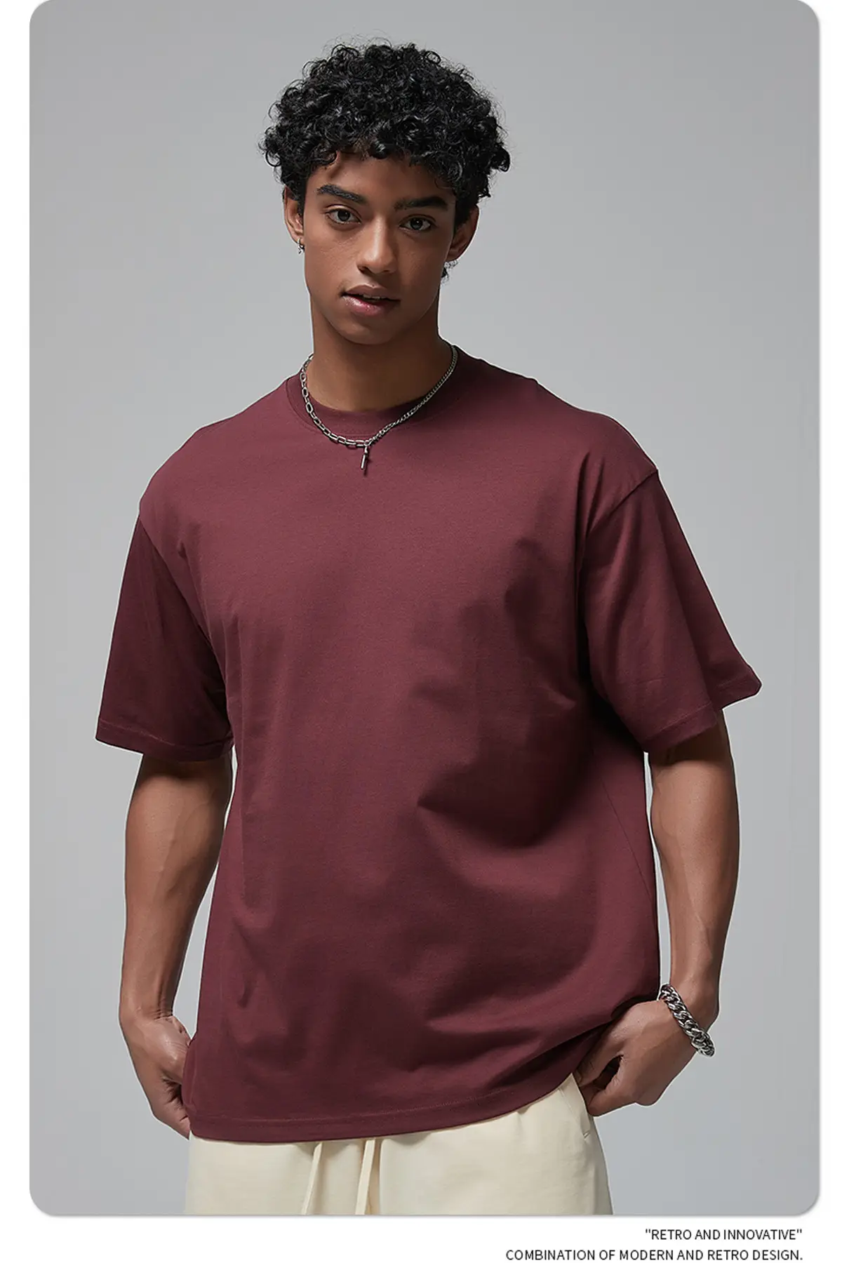 190g Cotton Loose Oversize Men T-Shirt Green — feature 22