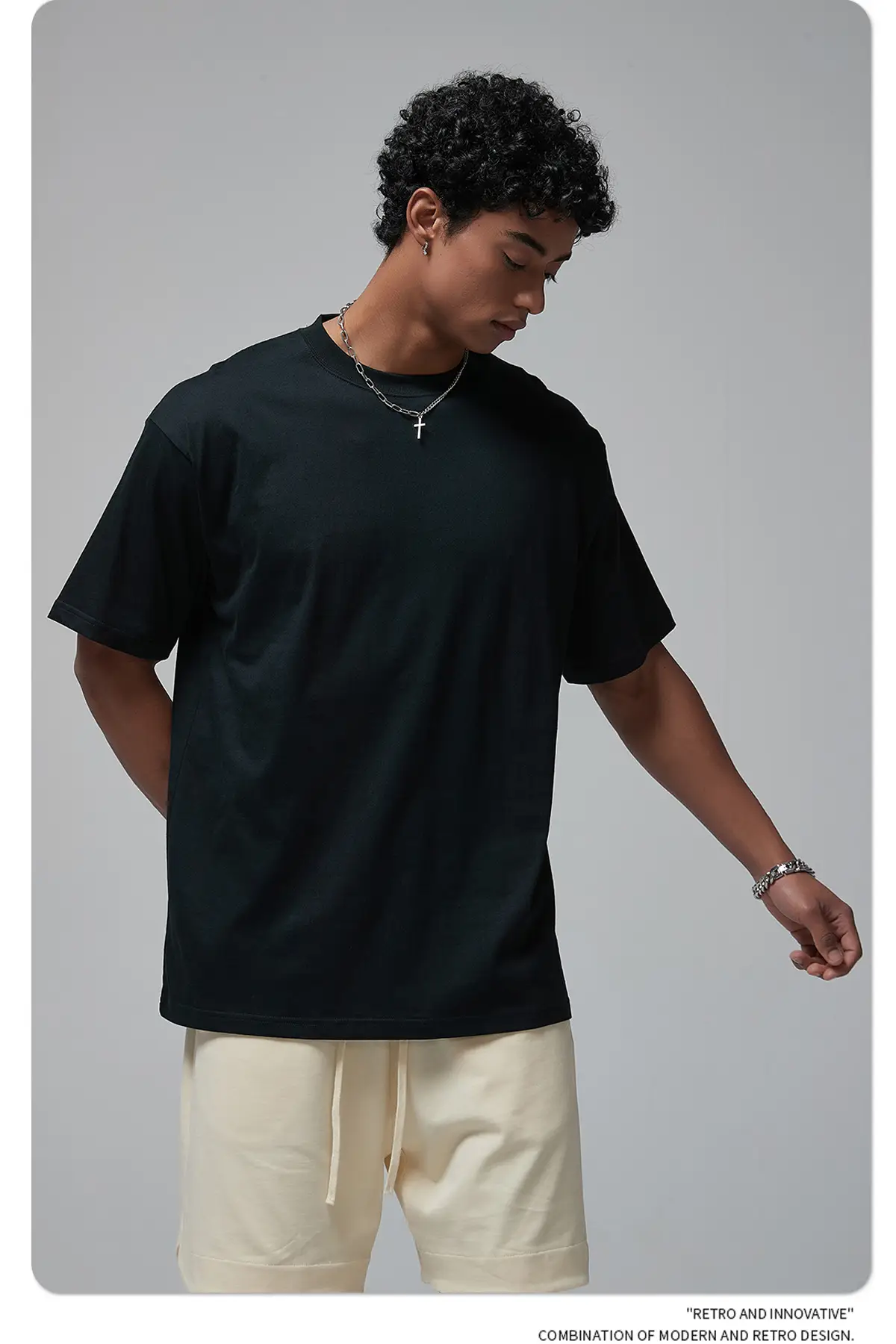 190g Cotton Loose Oversize Men T-Shirt Green — feature 33