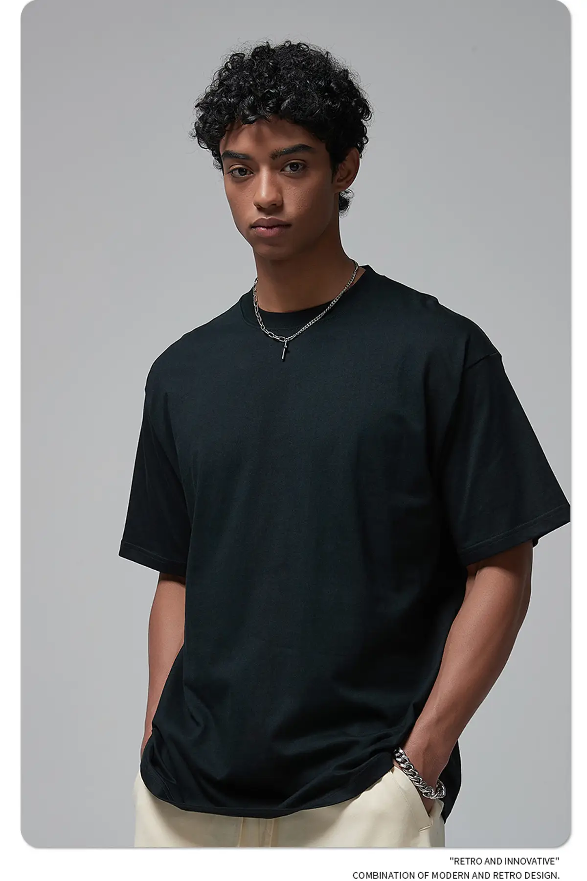 190g Cotton Loose Oversize Men T-Shirt Green — feature 34