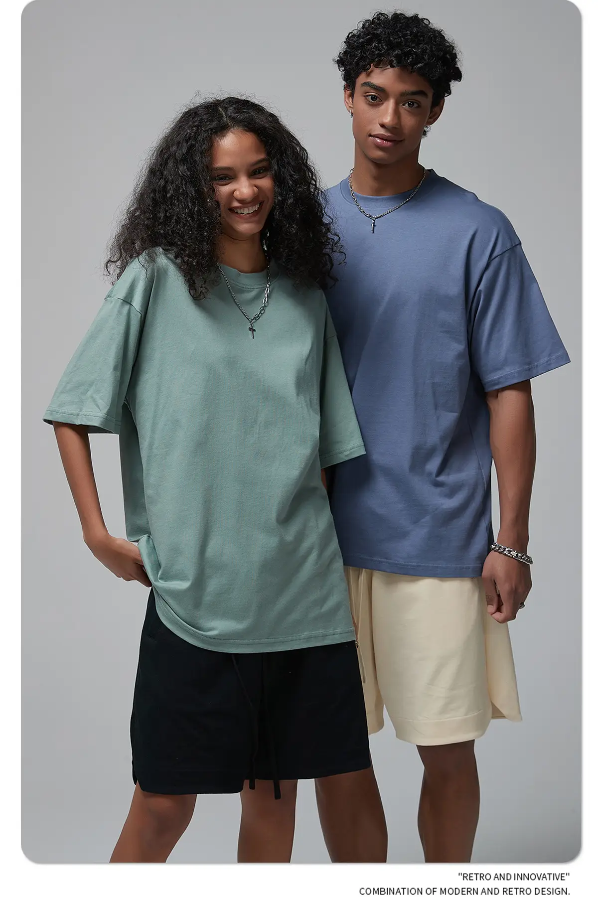 190g Cotton Loose Oversize Men T-Shirt Green — feature 41