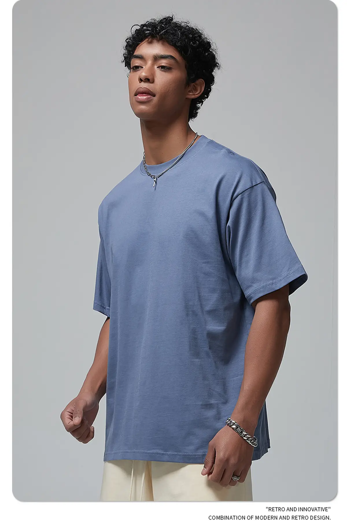 190g Cotton Loose Oversize Men T-Shirt Green — feature 44