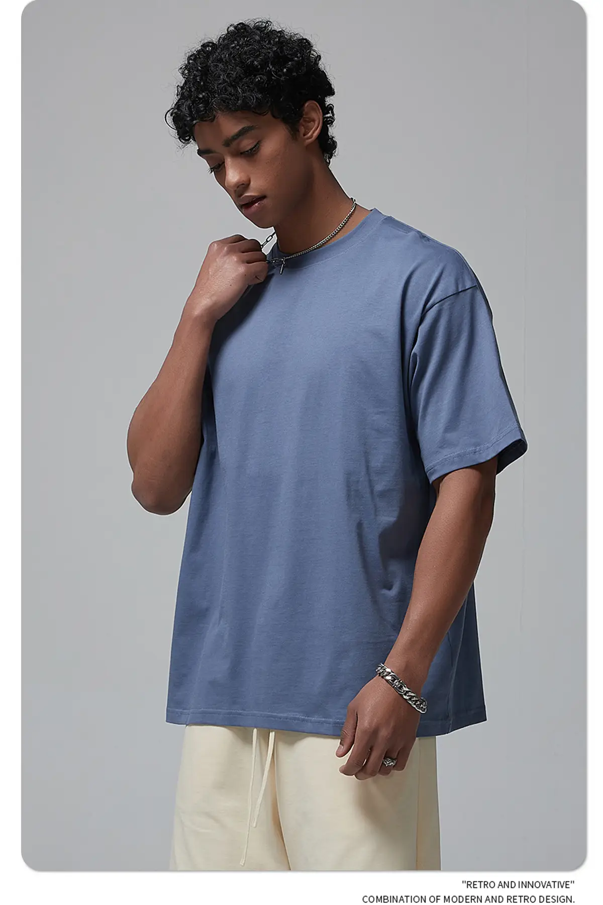 190g Cotton Loose Oversize Men T-Shirt Green — feature 45