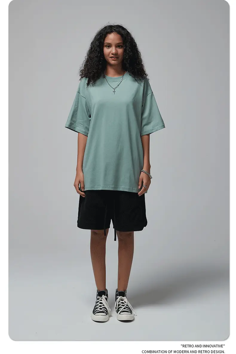 190g Cotton Loose Oversize Men T-Shirt Green — feature 46