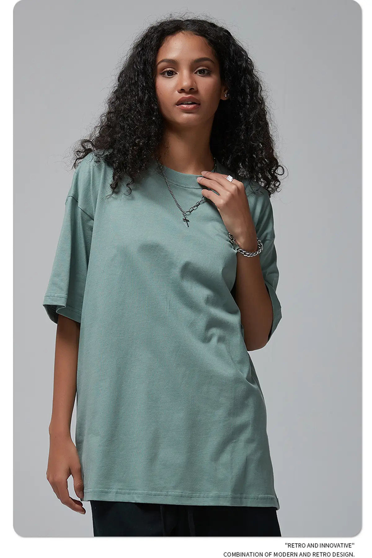 190g Cotton Loose Oversize Men T-Shirt Green — feature 49