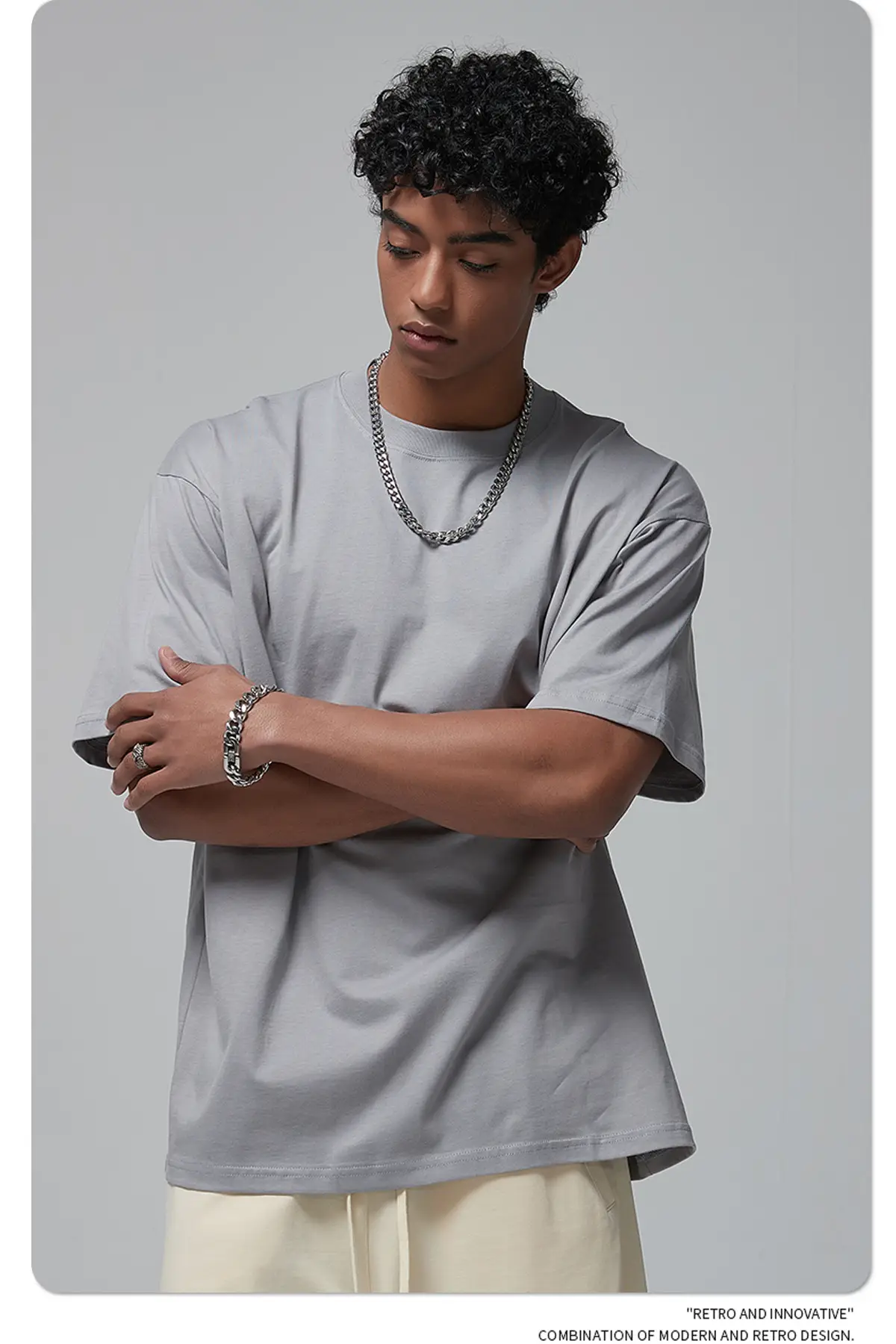 190g Cotton Loose Oversize Men T-Shirt Green — feature 55