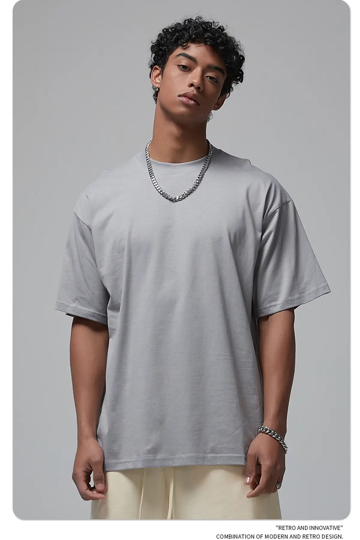 190g Cotton Loose Oversize Men T-Shirt Green — feature 56