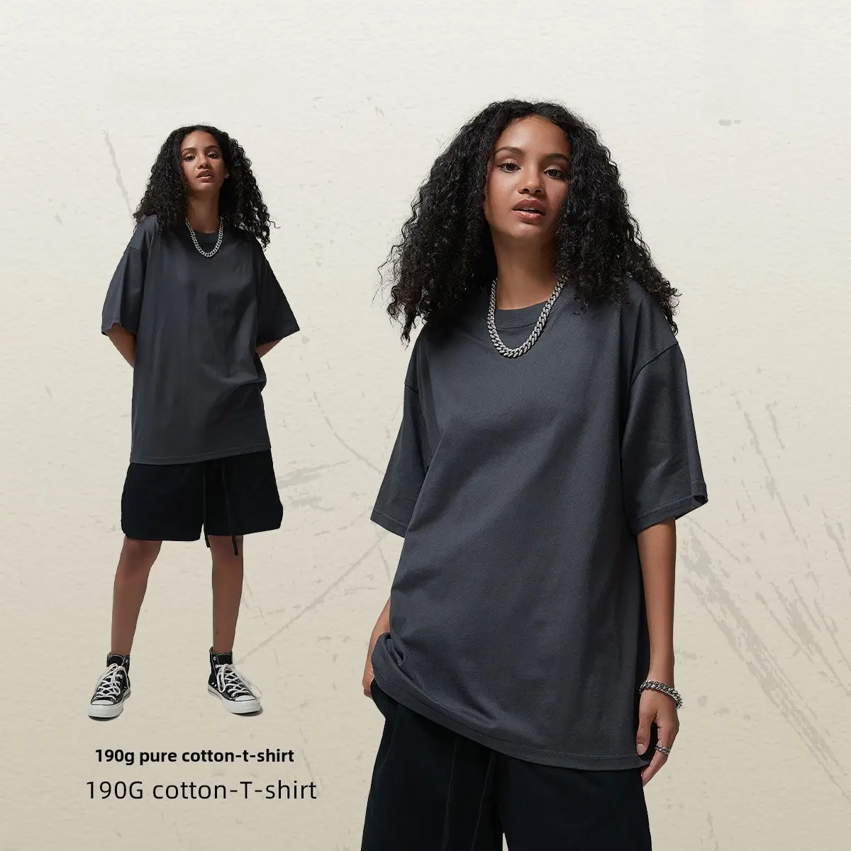190g Cotton Loose Oversize Men T-Shirt Green