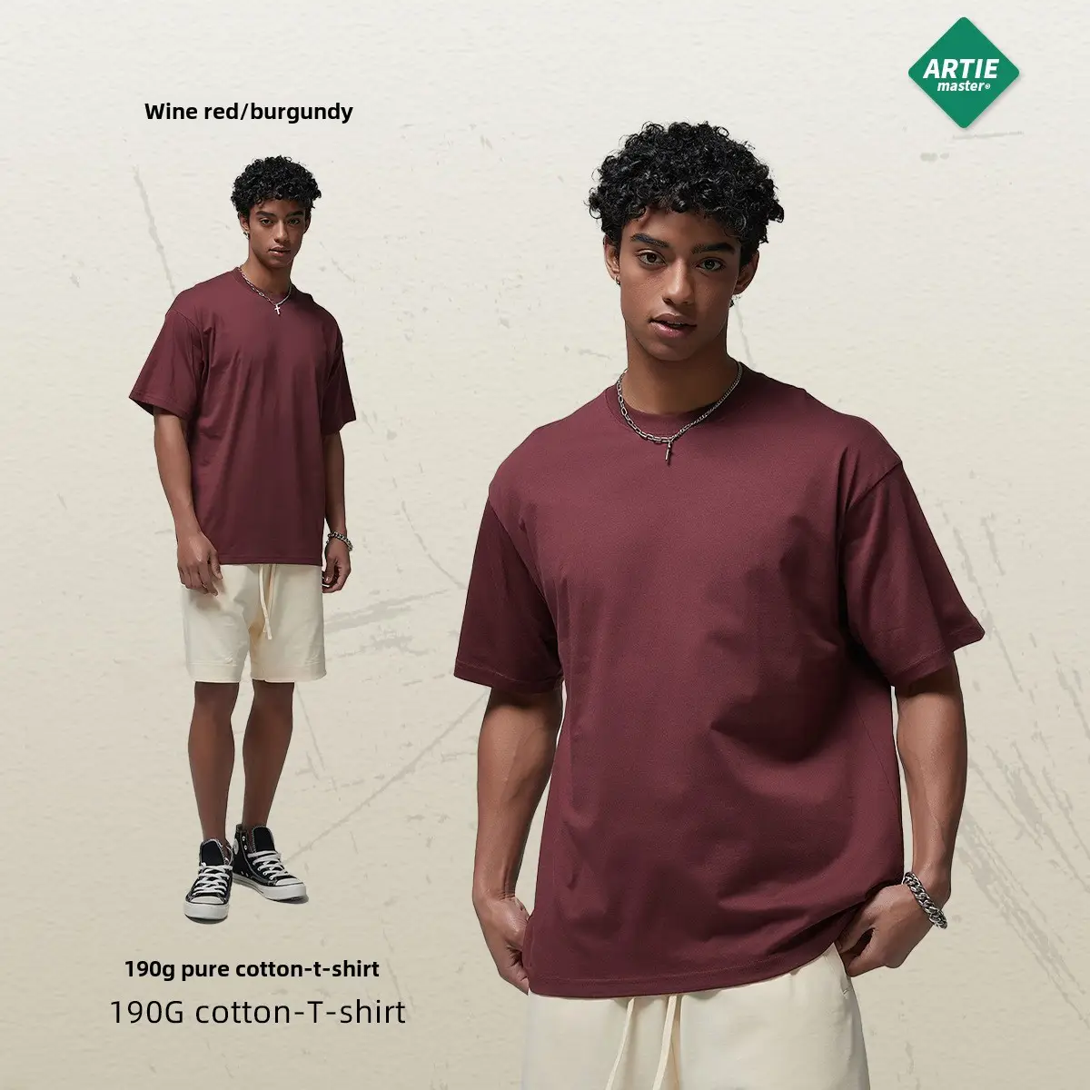 190g Cotton Loose Oversize Men T-Shirt Green