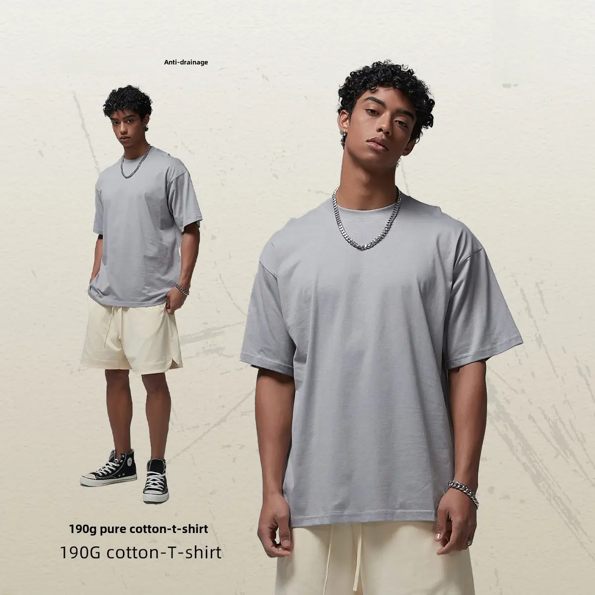 190g Cotton Loose Oversize Men T-Shirt Green