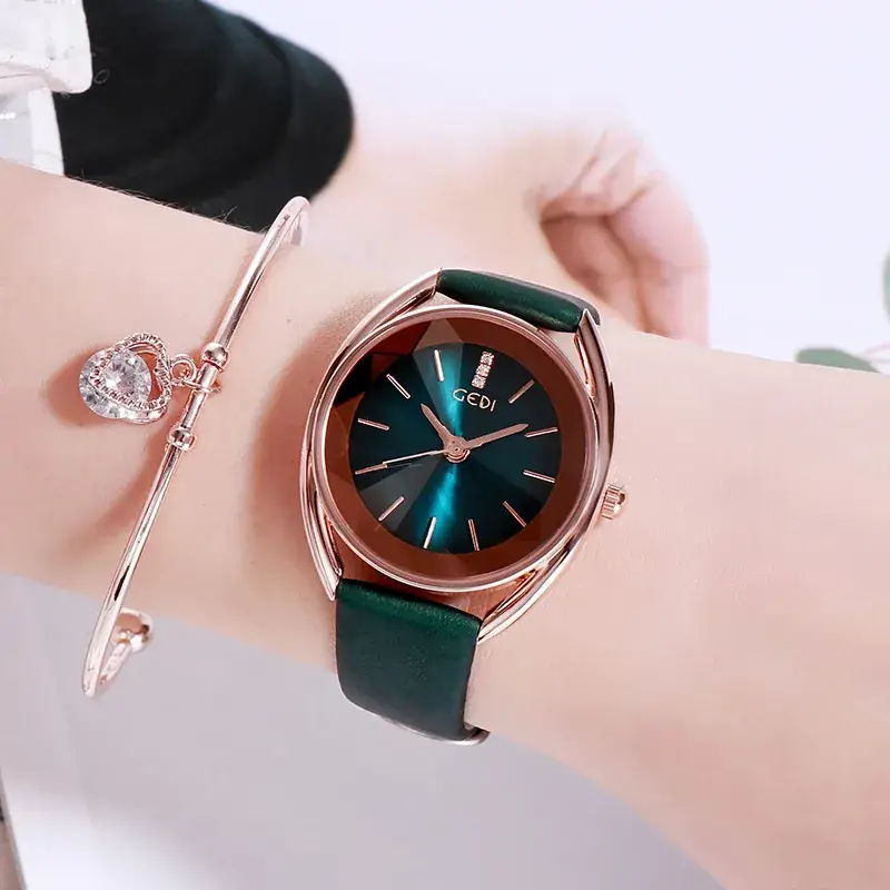 Women's Green Quartz Watch with Rose Gold Dial - Image 4