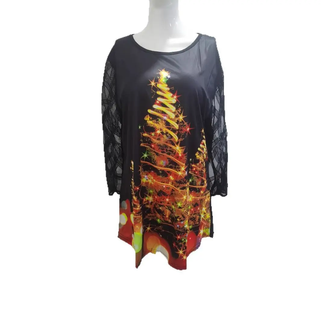 European American Cross-Border Women's T-Shirt Blue Christmas Print