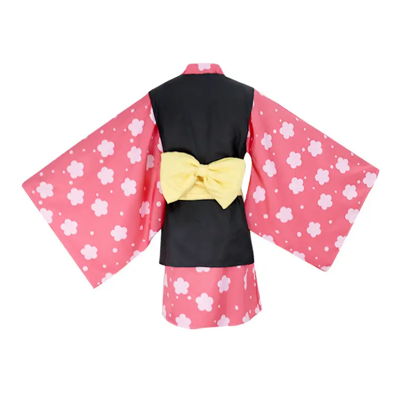 Children's Ghost Kill Team Cosplay Kimono Set Pink Black Yellow Bow - Image 8