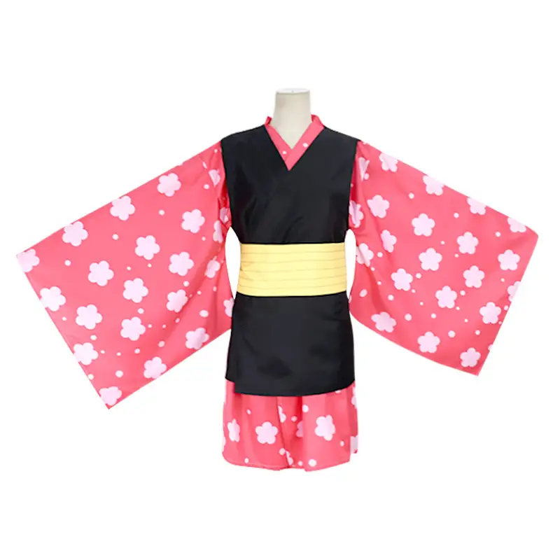 Children's Ghost Kill Team Cosplay Kimono Set Pink Black Yellow Bow - Image 10
