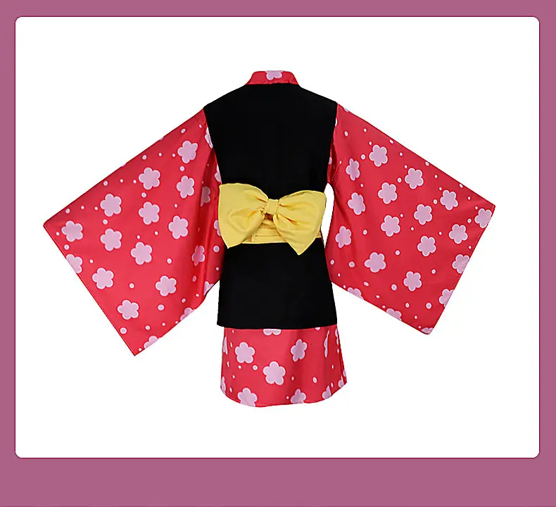 Children's Ghost Kill Team Cosplay Kimono Set Pink Black Yellow Bow — feature 10