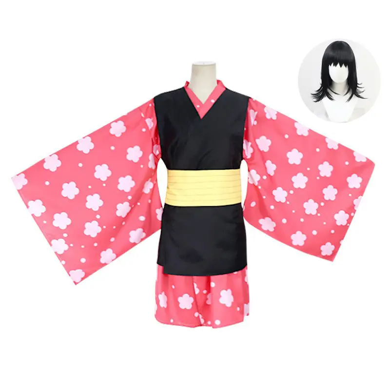 Children's Ghost Kill Team Cosplay Kimono Set Pink Black Yellow Bow - Image 2