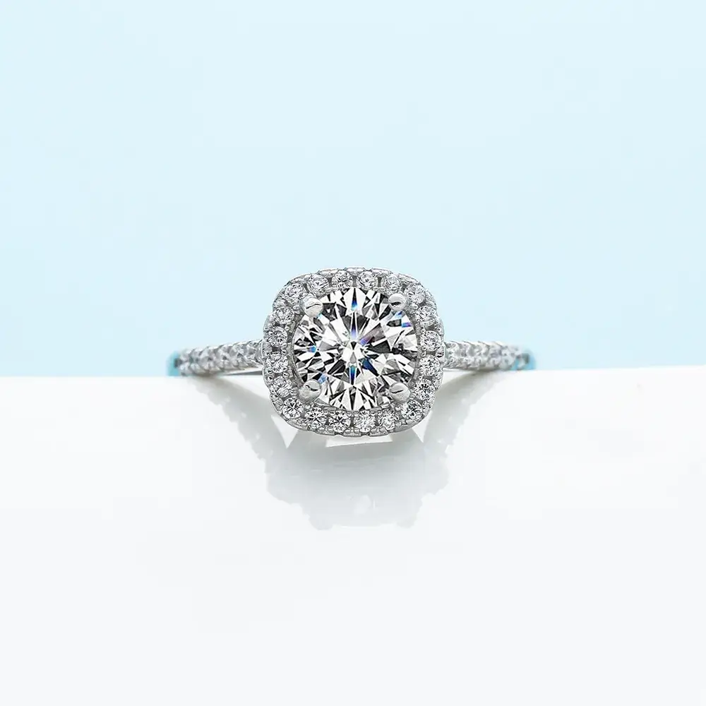 Princess Square Diamond Ring 18K Sterling Silver Platinum Plated
