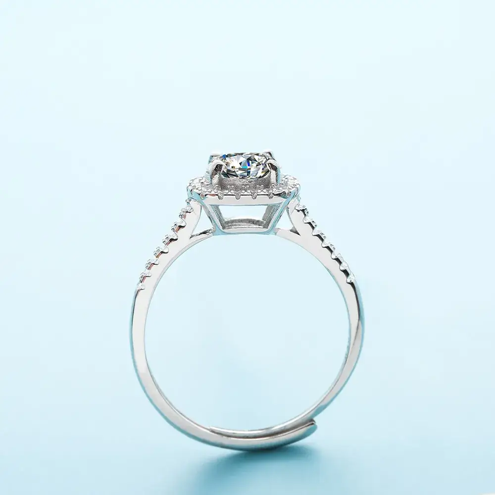 Princess Square Diamond Ring 18K Sterling Silver Platinum Plated