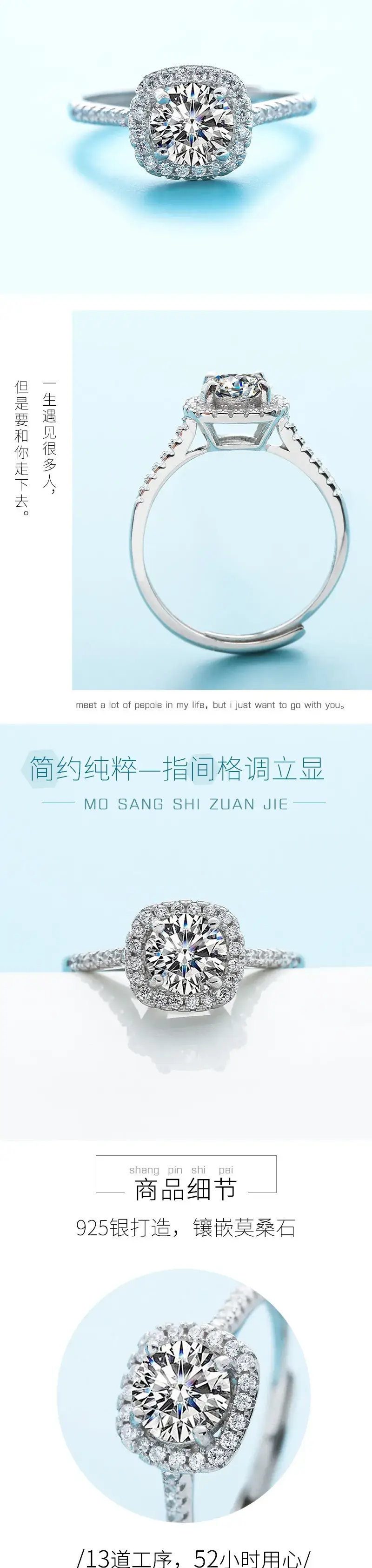 Princess Square Diamond Ring 18K Sterling Silver Platinum Plated — feature 3