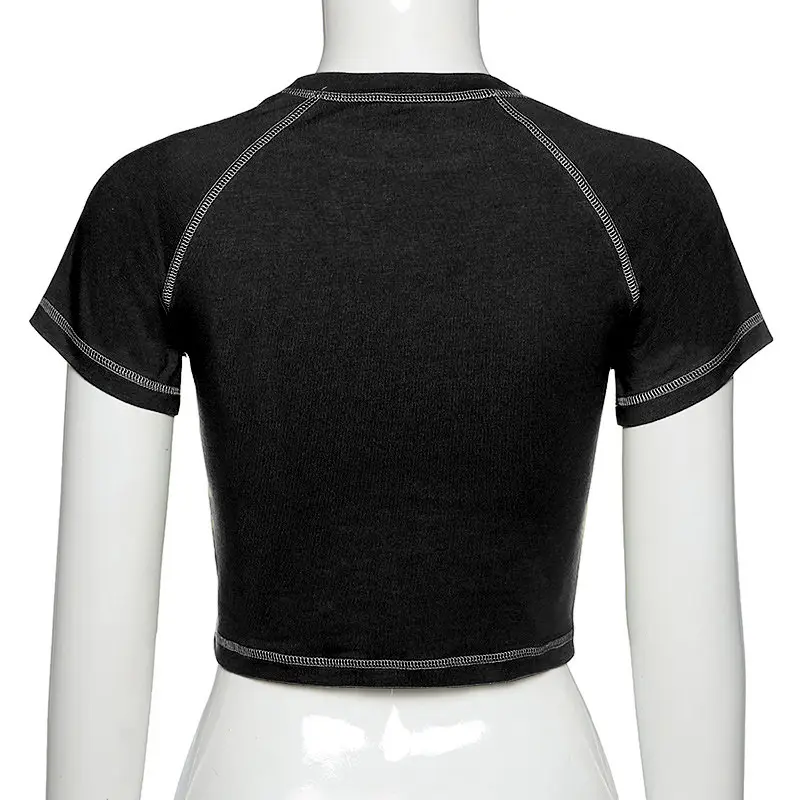Women Printed T-Shirt Black Graphic Short Sleeve - Image 4
