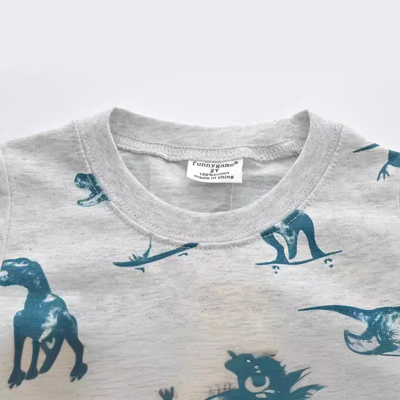 Boys Dinosaur Printed T-Shirt Grey Short Sleeve - Image 2