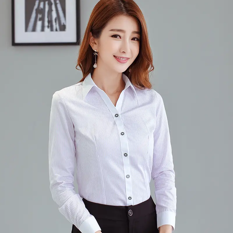 Women's White Slim Fit Long Sleeve Shirt - Image 6