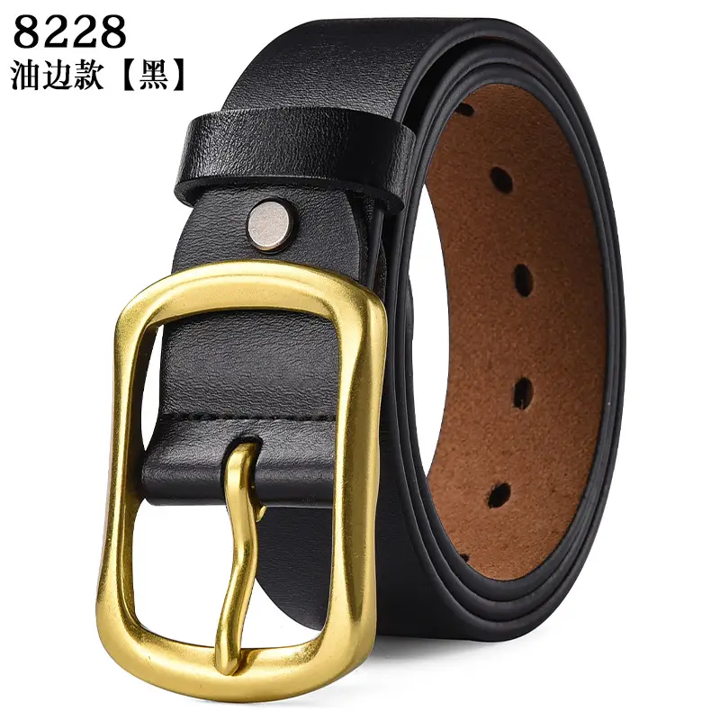 Men's Black Genuine Leather Belt with Gold Buckle - Image 16