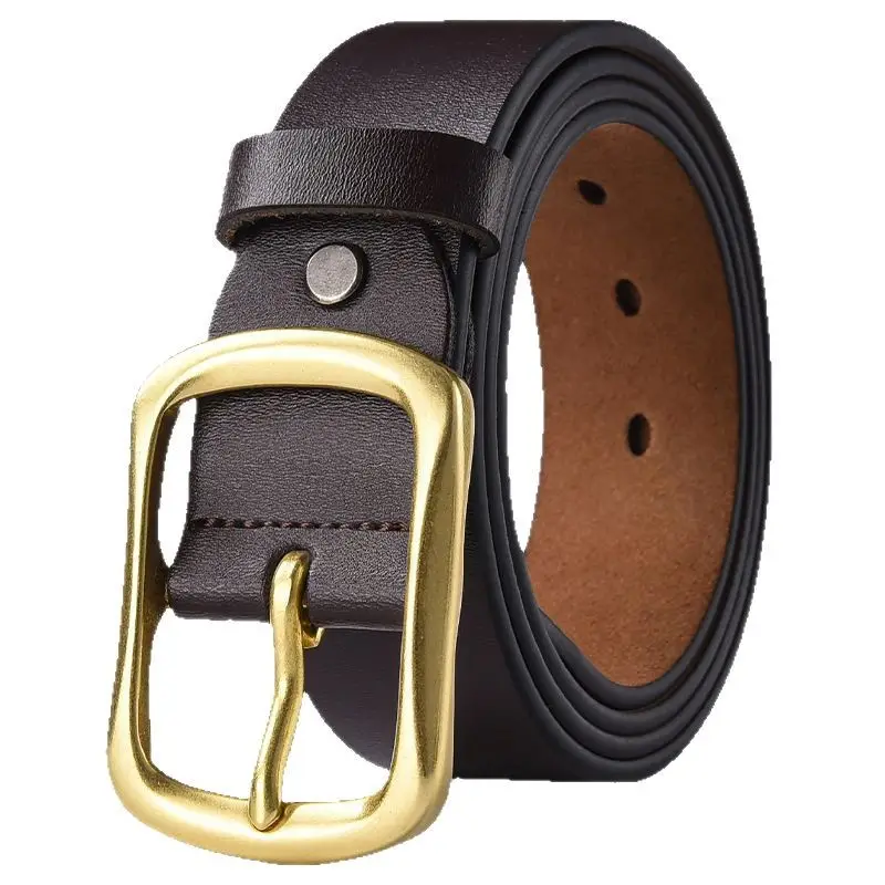 Men's Black Genuine Leather Belt with Gold Buckle - Image 17