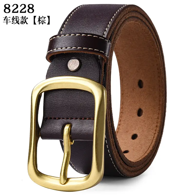 Men's Black Genuine Leather Belt with Gold Buckle β feature 17