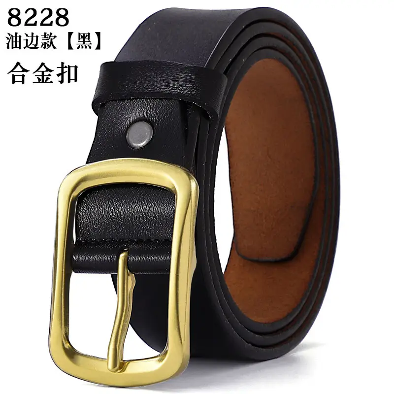 Men's Black Genuine Leather Belt with Gold Buckle β feature 20
