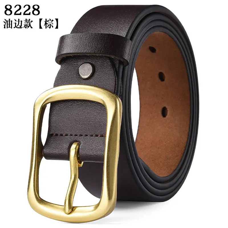 Men's Black Genuine Leather Belt with Gold Buckle β feature 21