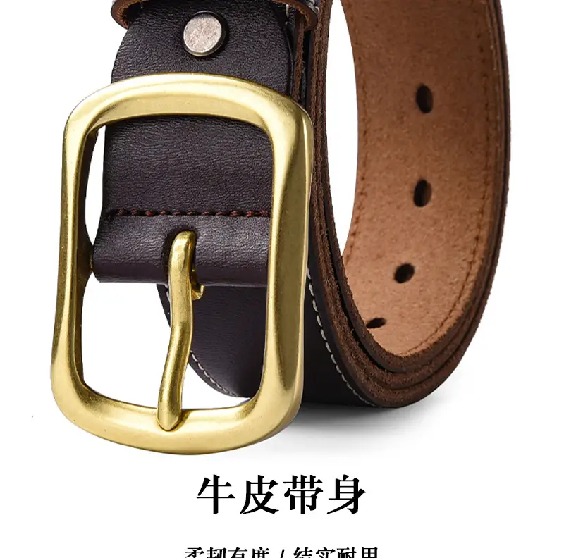Men's Black Genuine Leather Belt with Gold Buckle β feature 3